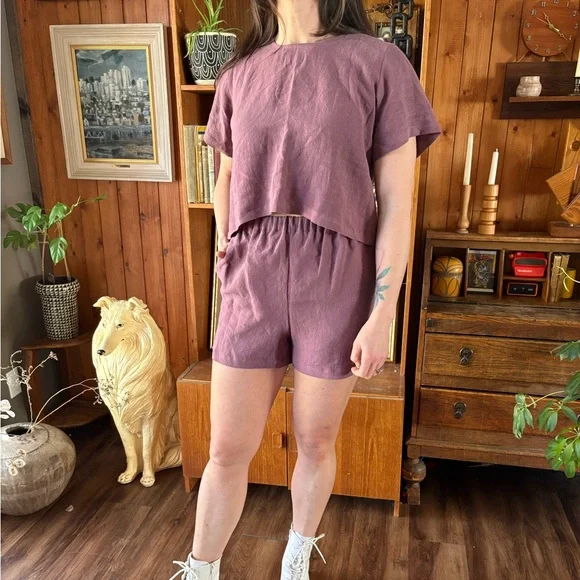 Lilac Purple Linen Set Slow Fashion M/L - Picture 6 of 9